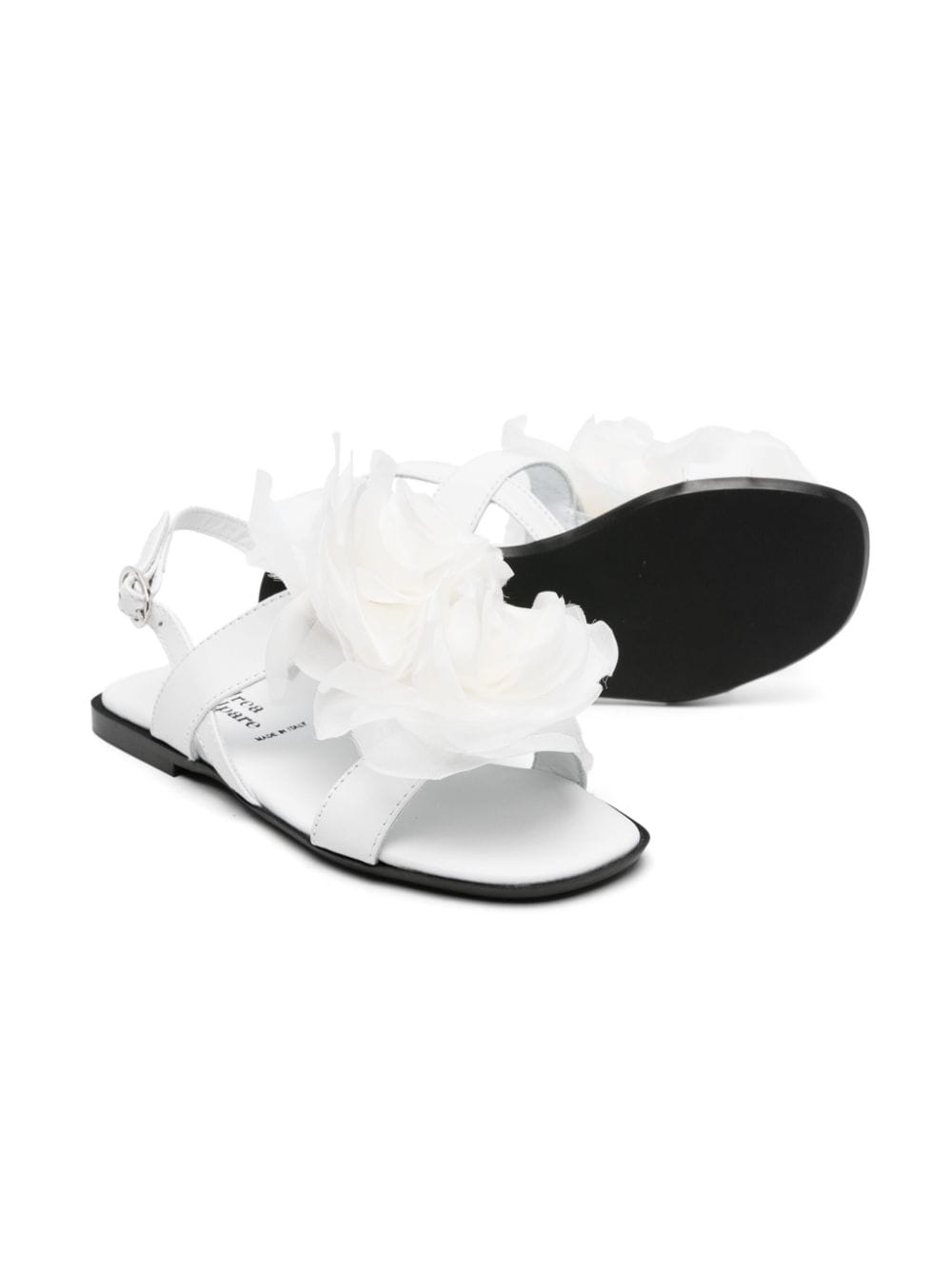 Shop Andrea Montelpare Floral-appliqué Leather Sandals In White