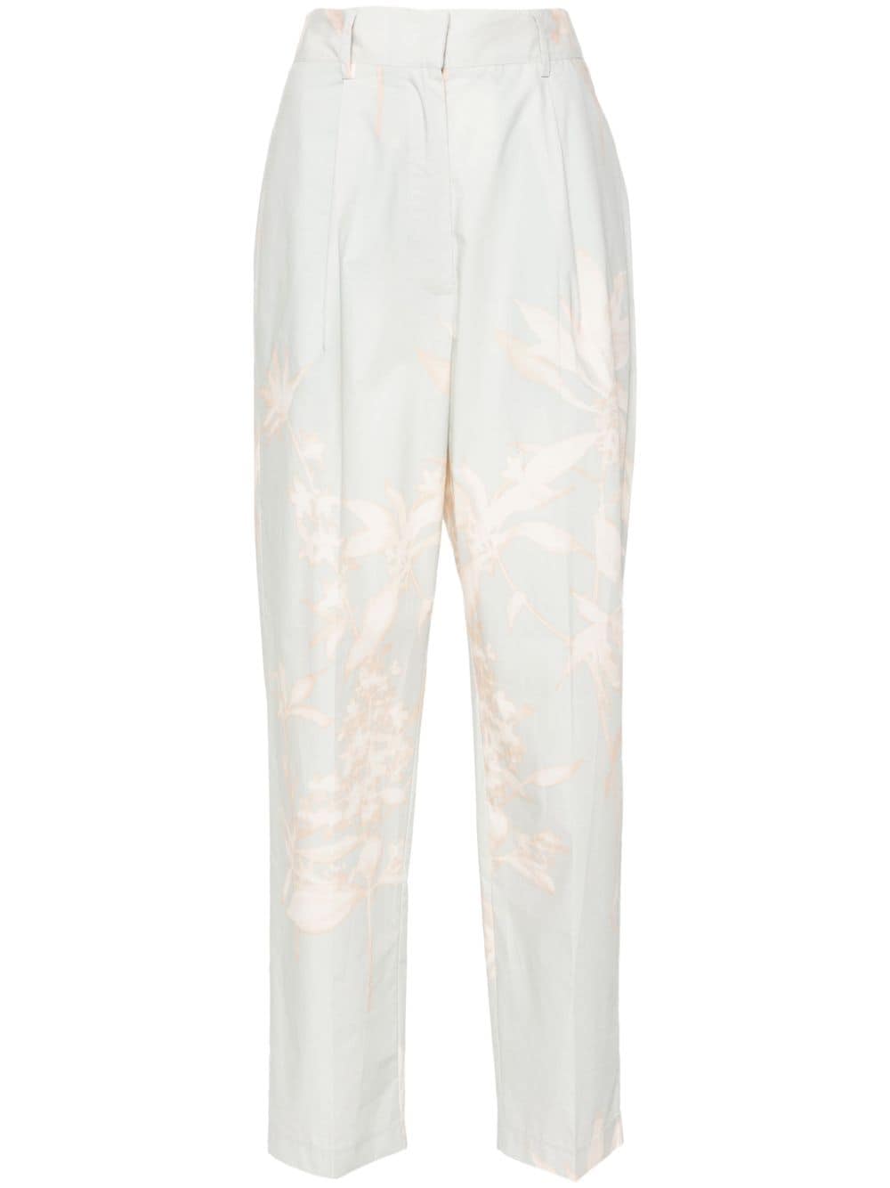 Forte Forte Floral Poplin Tapered Trousers In Blue