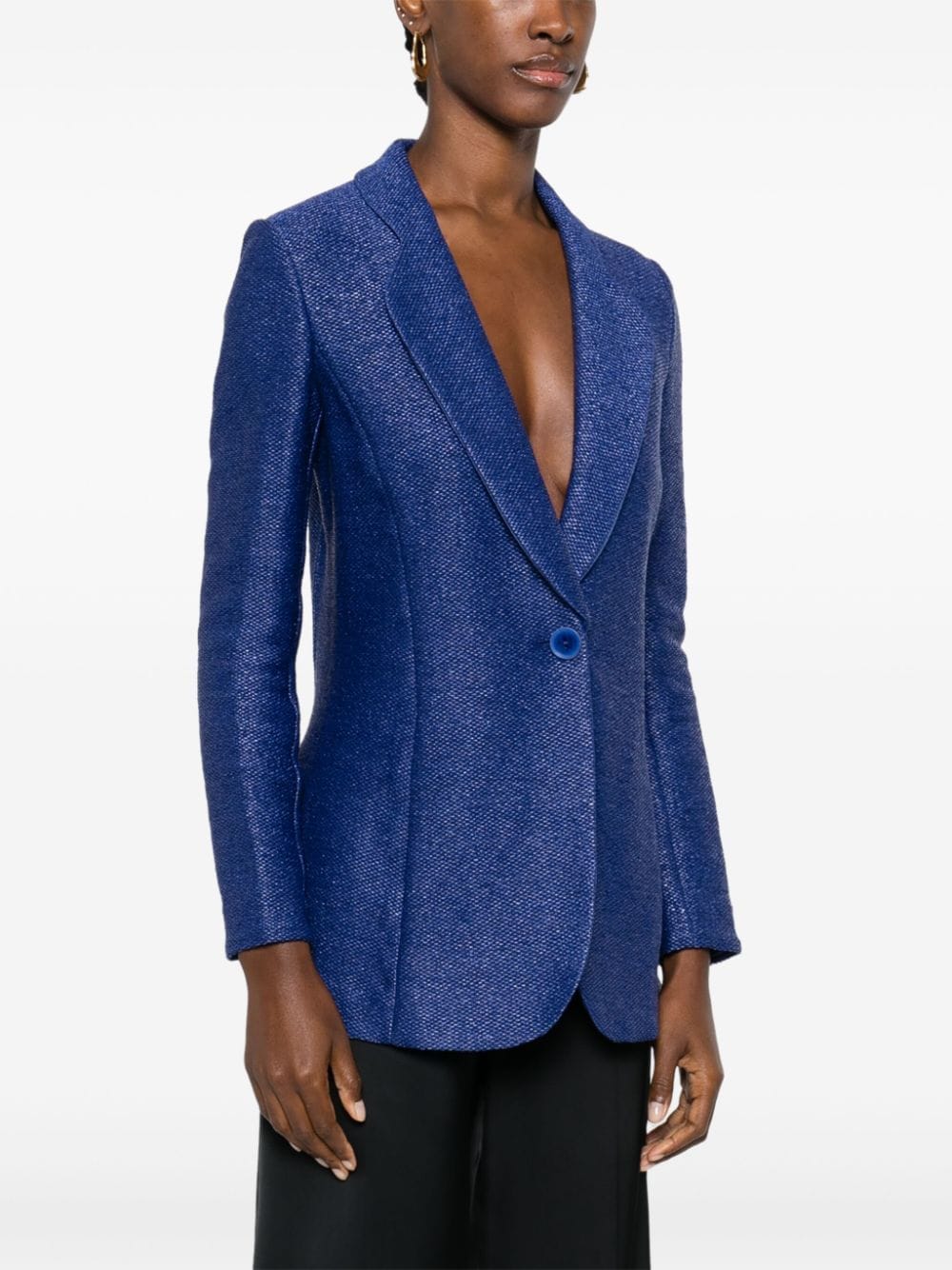Shop Giorgio Armani Patterned-jacquard Blazer In Blue