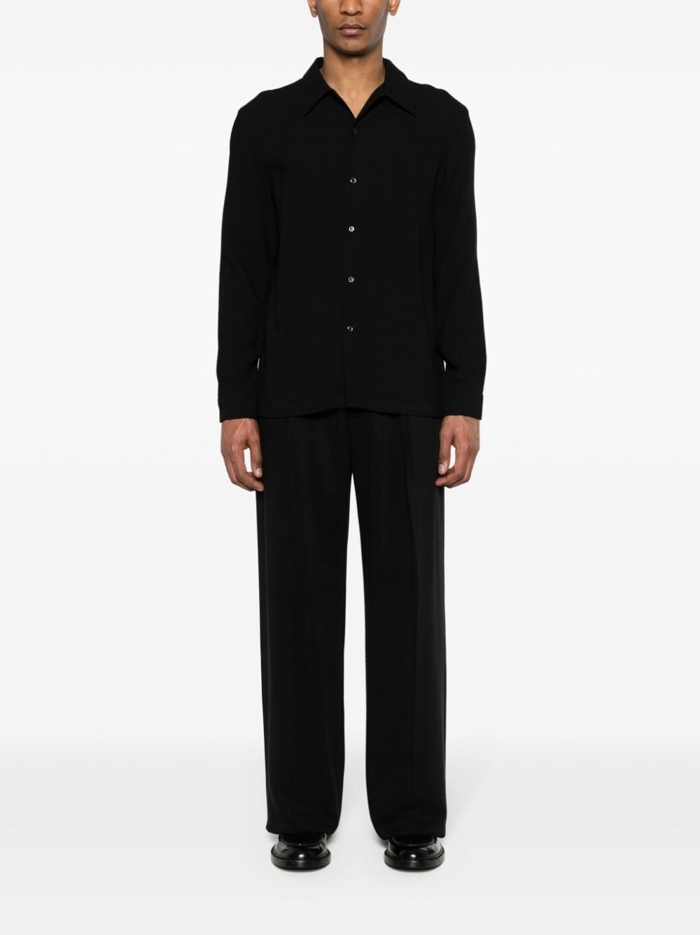 Shop Séfr Crepe Pleated Shirt In Black