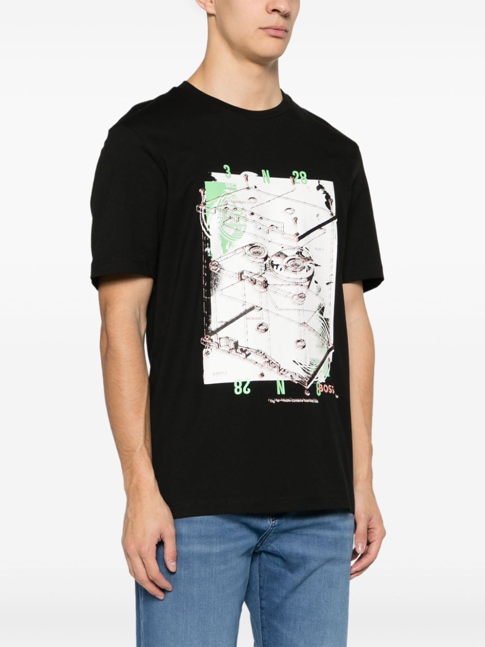 Shop Hugo Boss Graphic-print Cotton T-shirt In Black