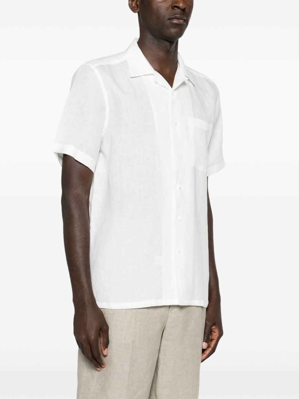 Shop Canali Camp-collar Linen Shirt In White