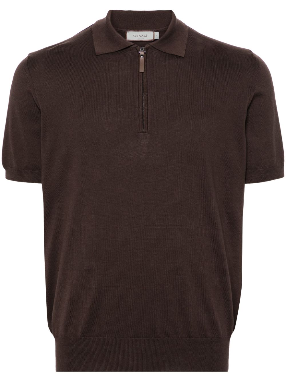 Canali Half-zip Fine-knit Polo Shirt In Brown