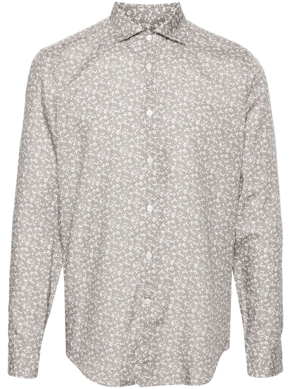 Canali Floral-print Poplin Shirt In White