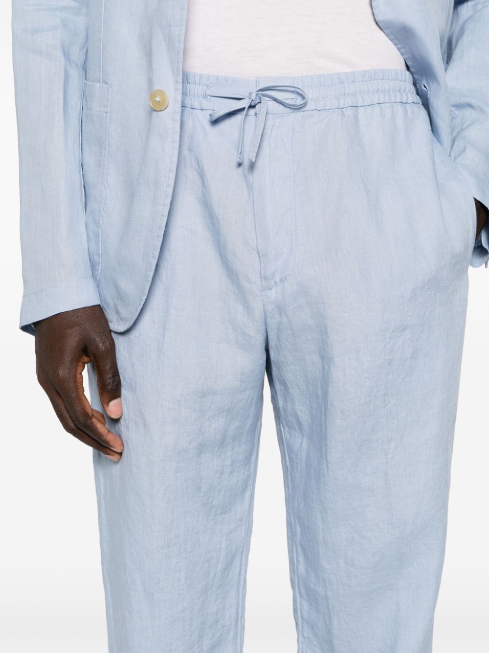 Shop Canali Mid-rise Tapered Linen Trousers In Blue