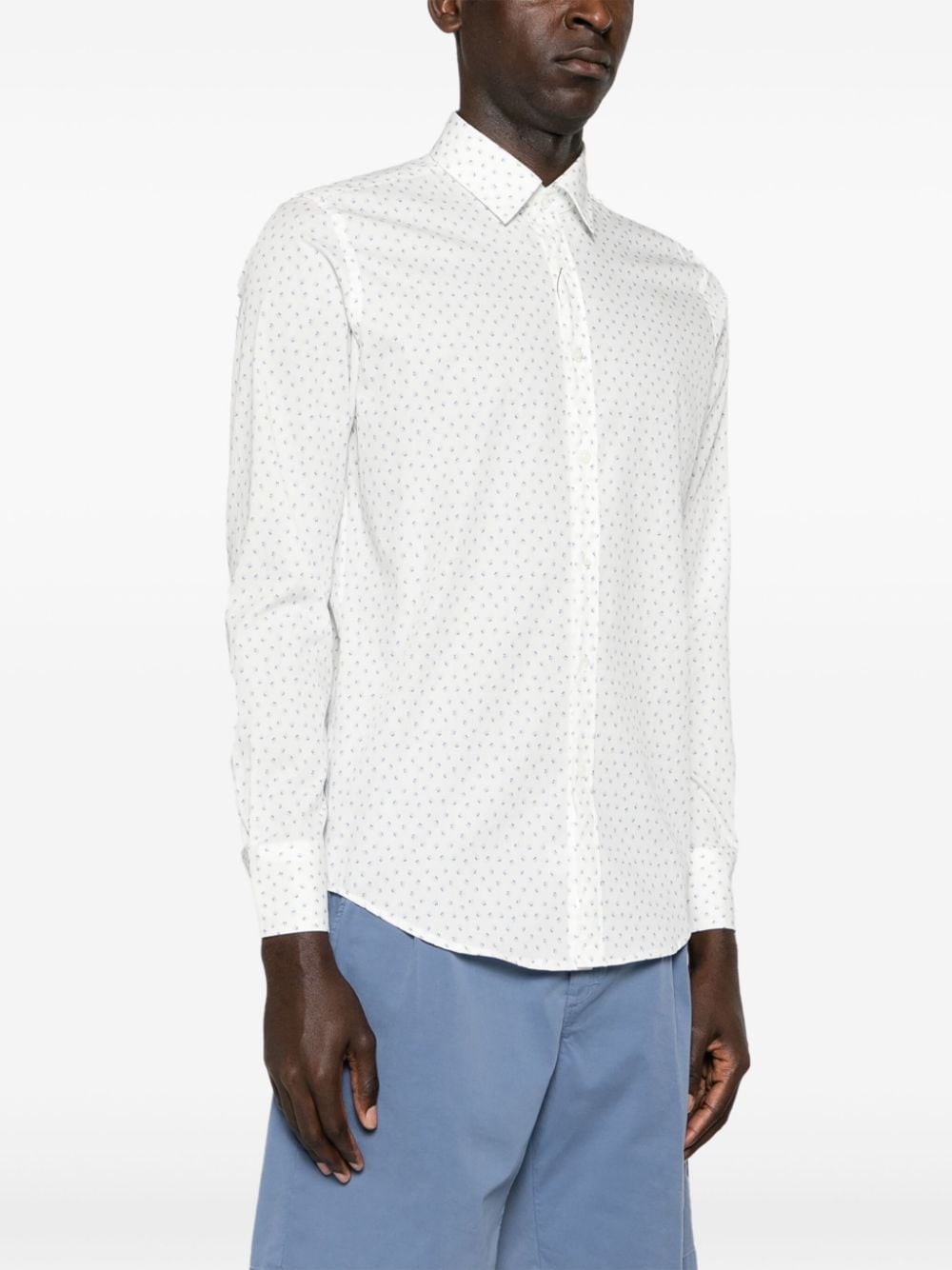 Shop Canali Leaf-print Cotton Shirt In White