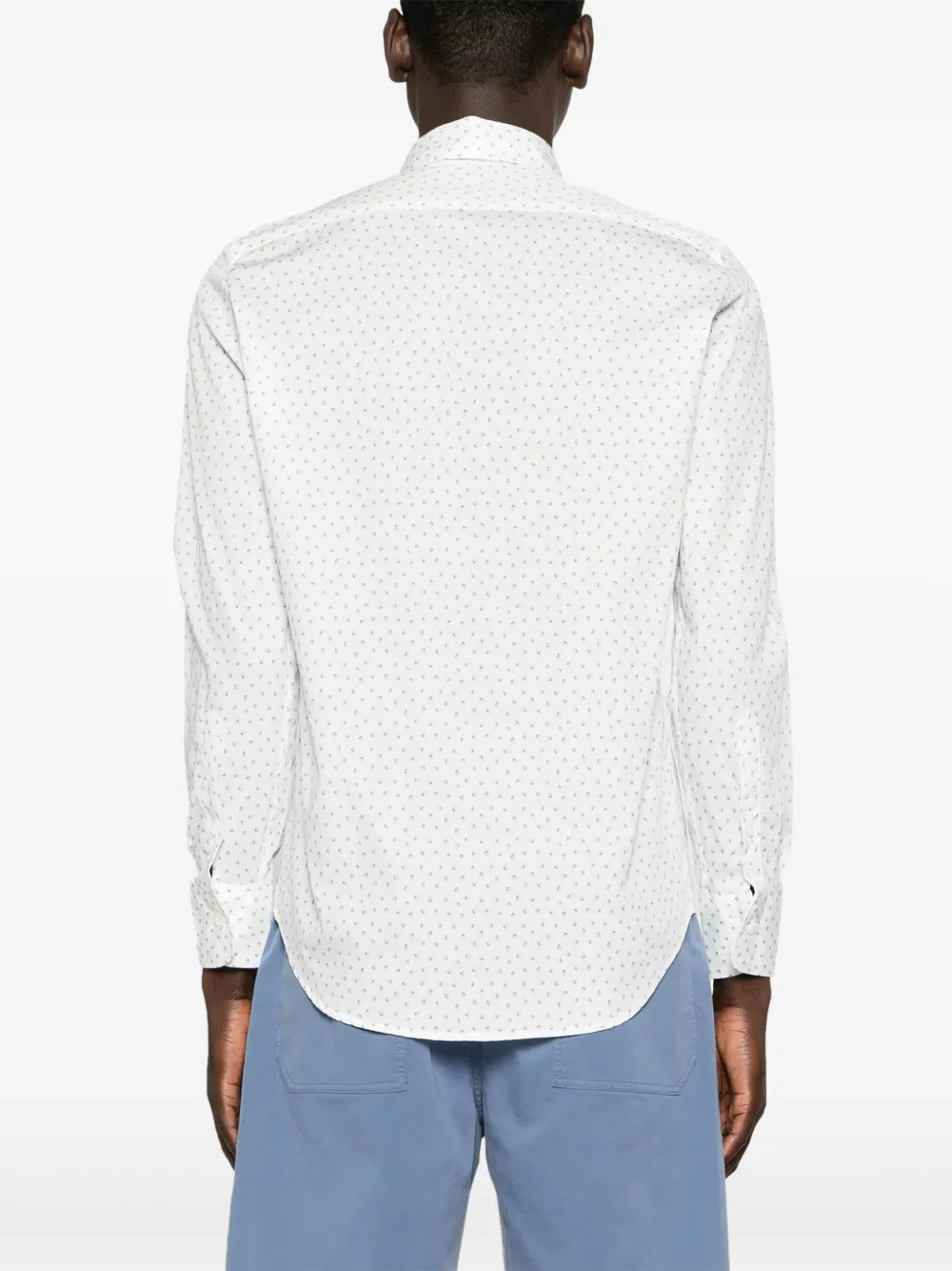 Shop Canali Leaf-print Cotton Shirt In White