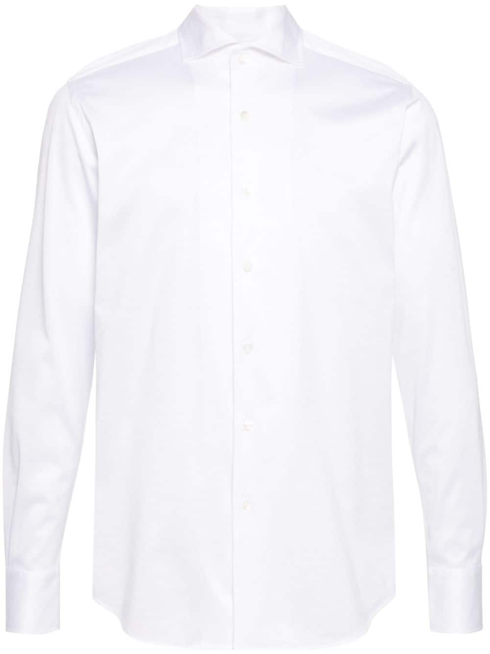 Canali 宽领棉衬衫 In White