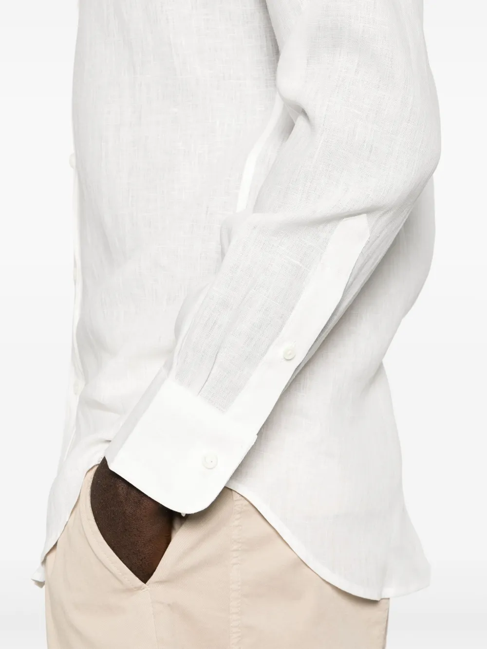 Shop Canali Classic-collar Linen Shirt In White