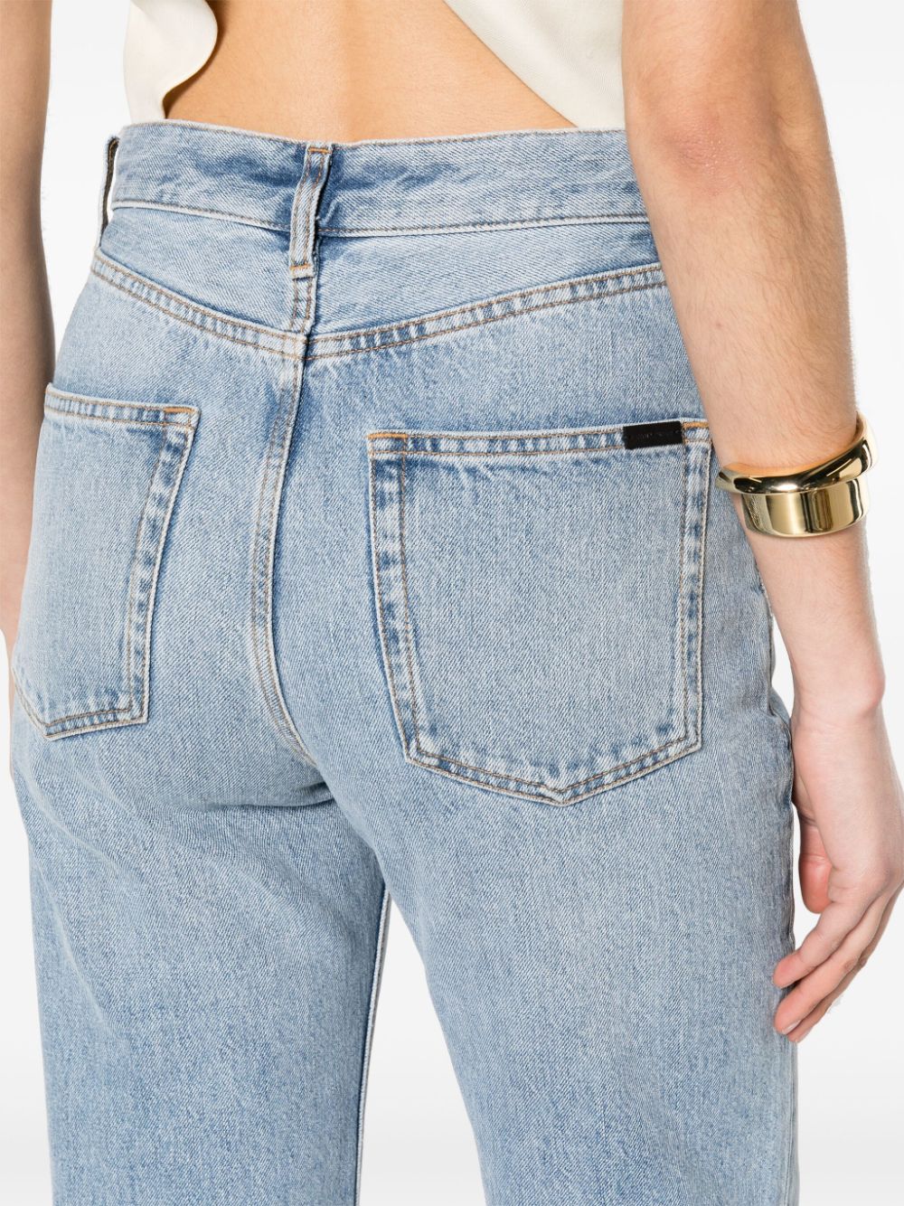 Shop Saint Laurent Straight-leg Cotton Jeans In Blau