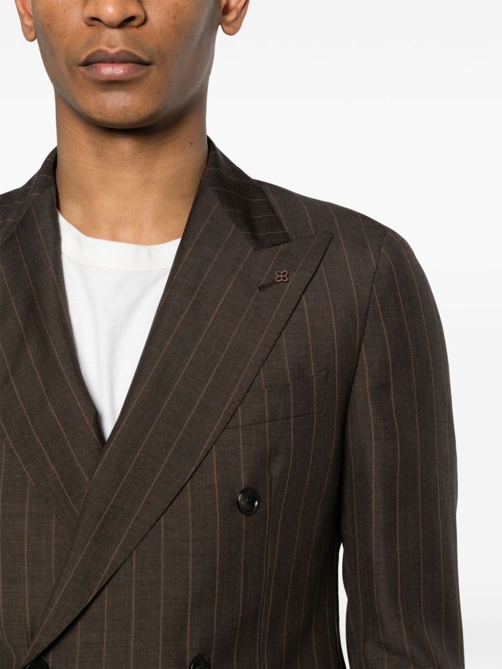 Shop Tagliatore Striped Double-breasted Suit In Brown