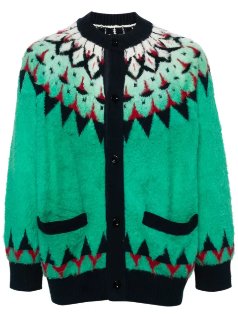 sacai cárdigan con cinturón y motivo en jacquard