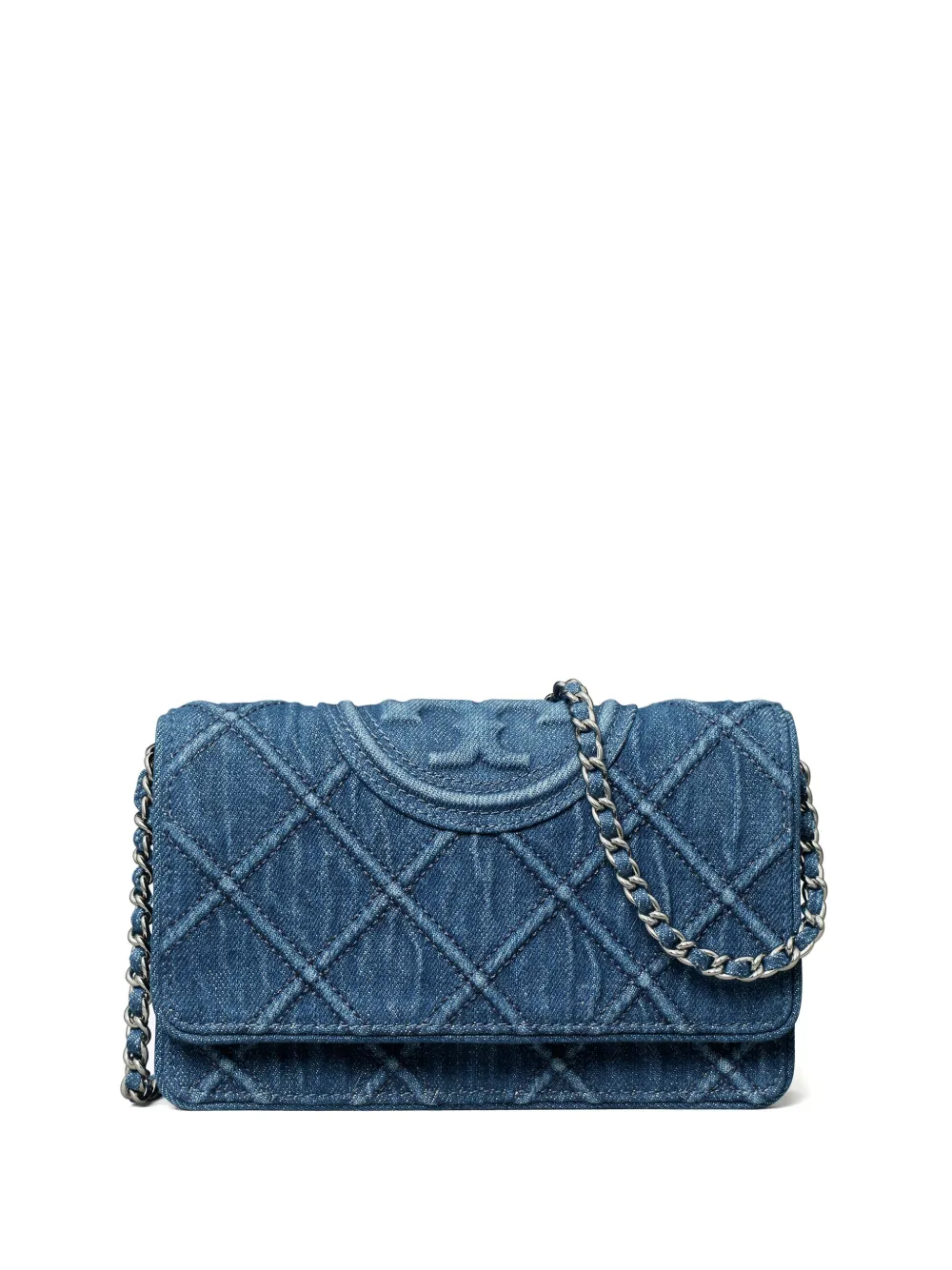 Shop Tory Burch Fleming Soft Denim Crossbody Bag In Blue