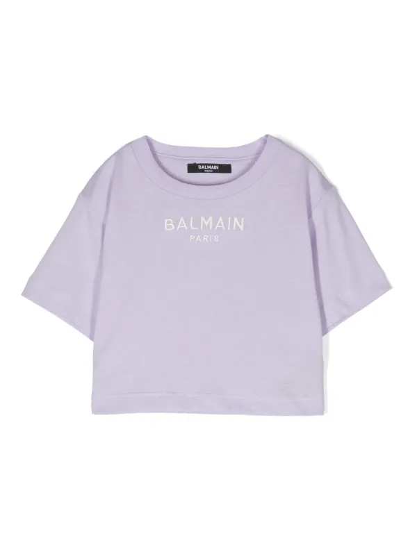 Balmain Kids logo-embroidered Cotton T-shirt | Purple | FARFETCH