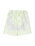 Versace Kids check-pattern silk shorts - Green