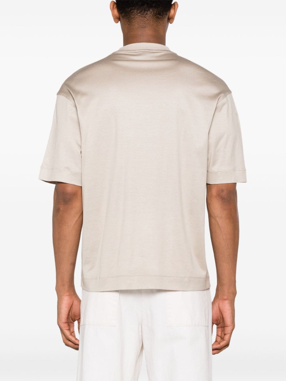 Shop Emporio Armani Logo-embroidered Cotton T-shirt In Neutrals