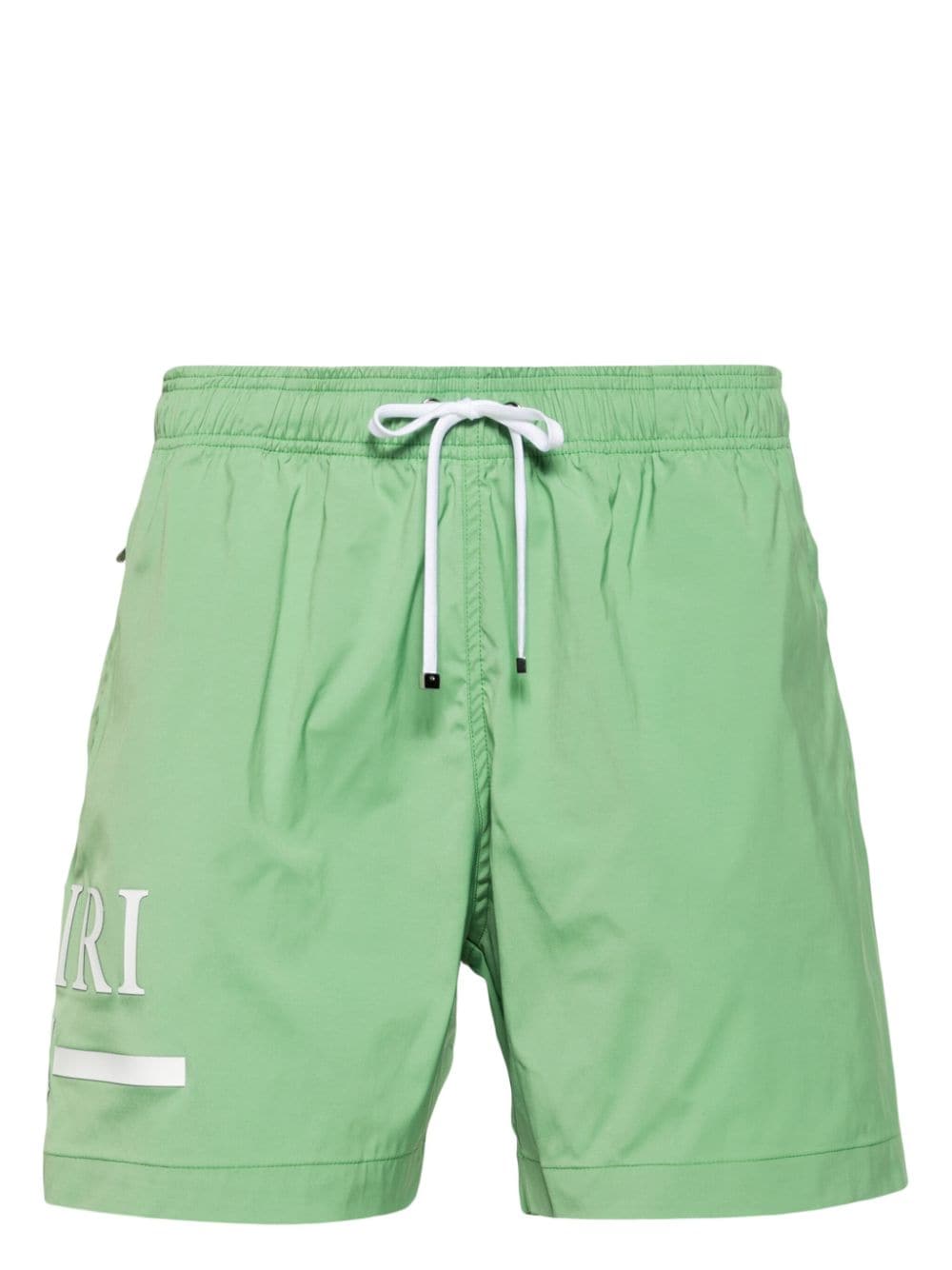 Shop Amiri Ma Bar Logo-print Swim Shorts In 绿色
