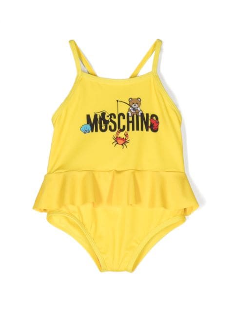 Moschino Kids logo-print ruffled swimsuit