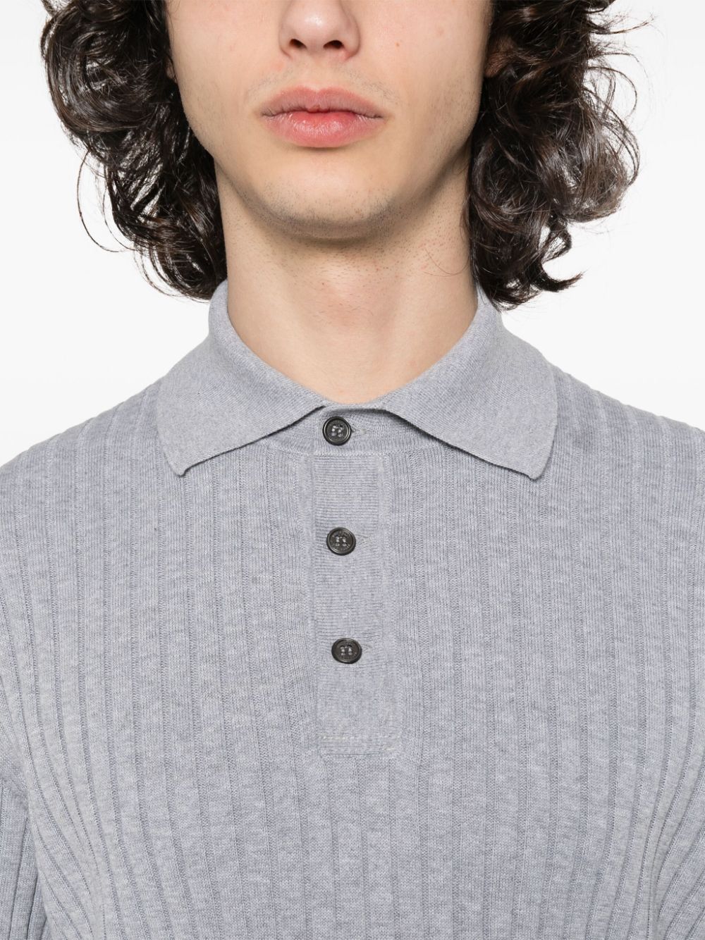 Shop Brunello Cucinelli Ribbed-knit Polo Shirt In Grey