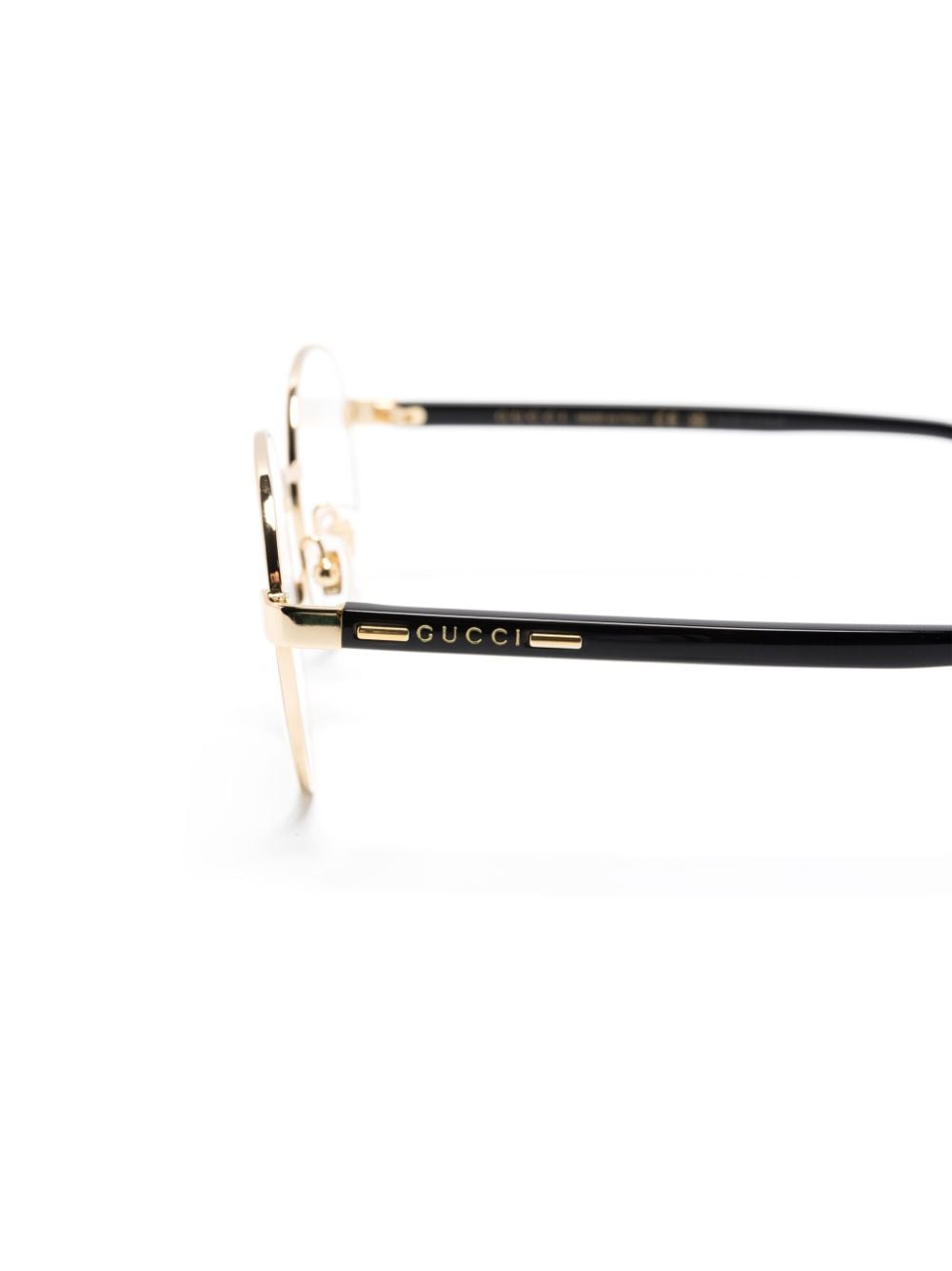 Shop Gucci Logo-engraved Round-frame Glasses In 金色