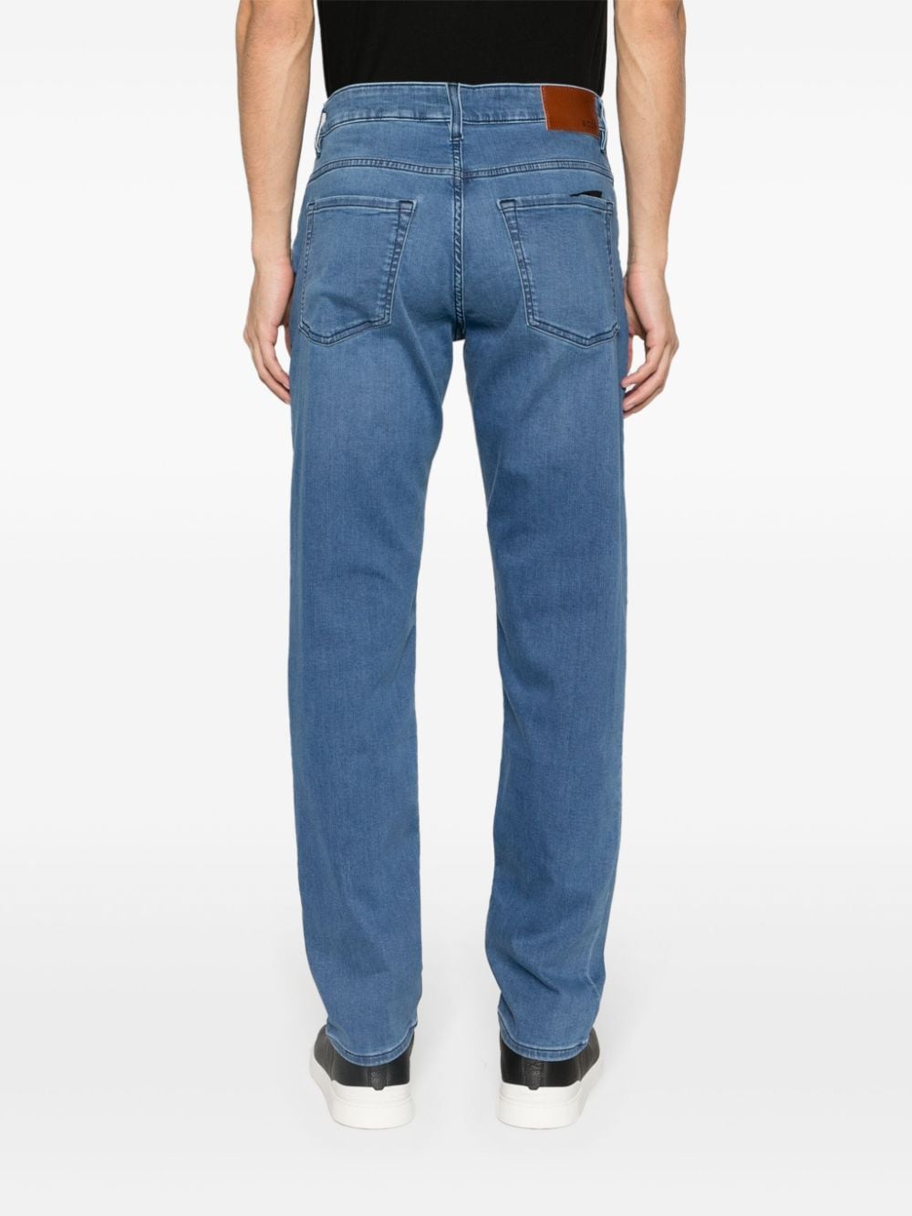 Shop Hugo Boss Low-rise Tapered-leg Jeans In Blue