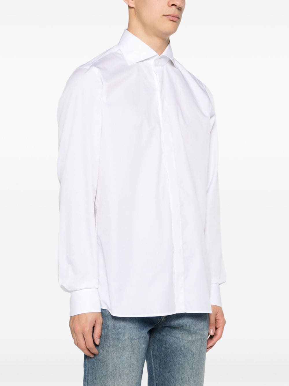 Shop Tagliatore Poplin Cotton Shirt In White