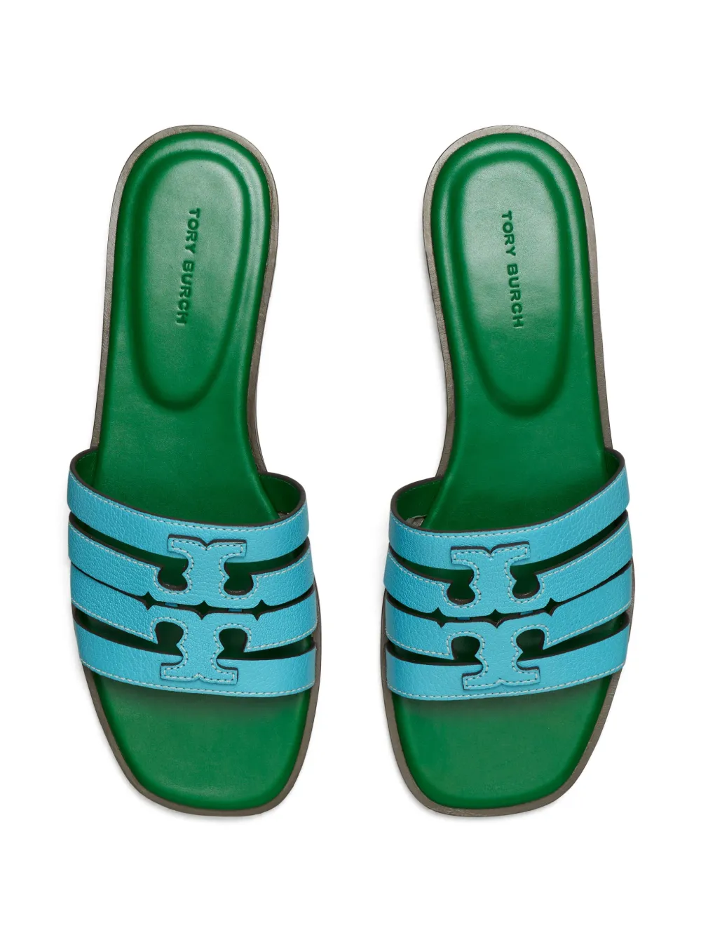 Tory Burch Ines leren slippers met uitgesneden details Groen