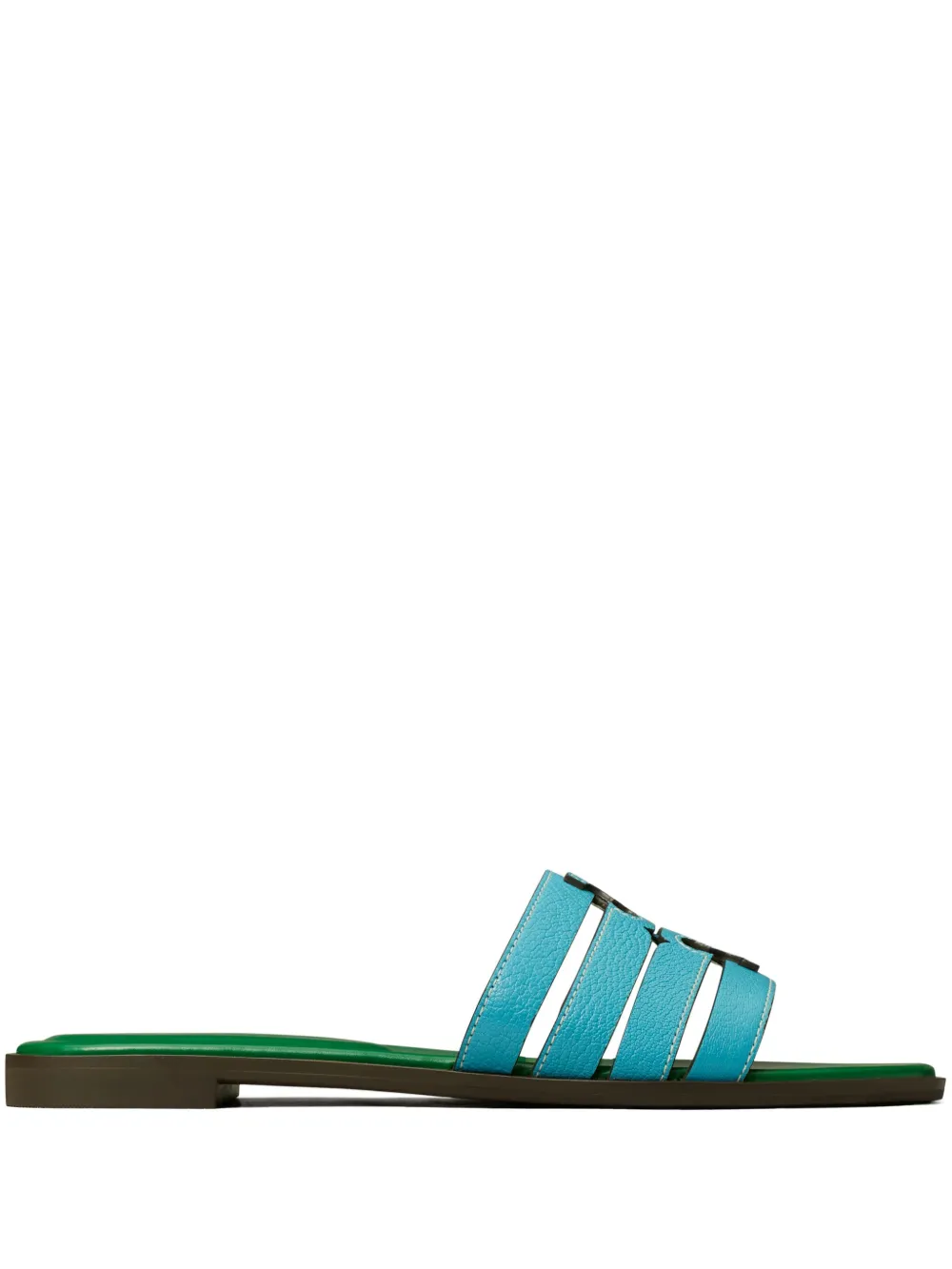 Tory Burch Ines Cut-out Leather Slides In Green