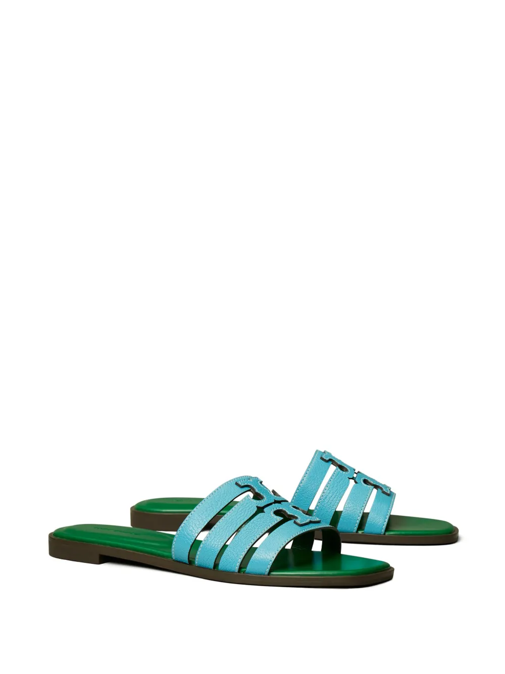 Tory Burch Ines leren slippers met uitgesneden details - Groen