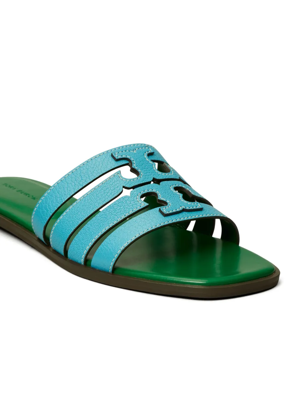 Tory Burch Ines leren slippers met uitgesneden details Groen