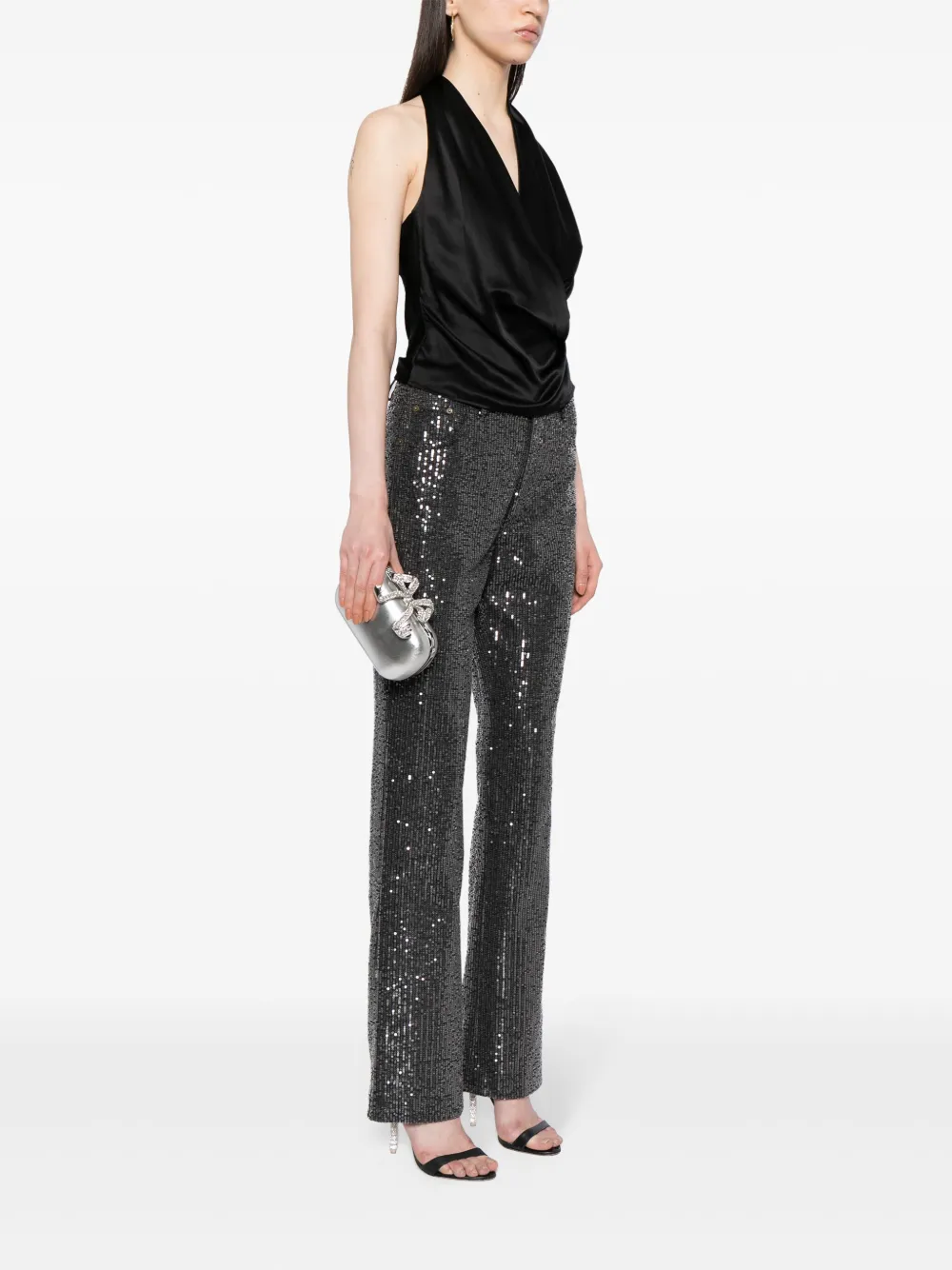 Self-Portrait Leren clutch met strik - Zilver