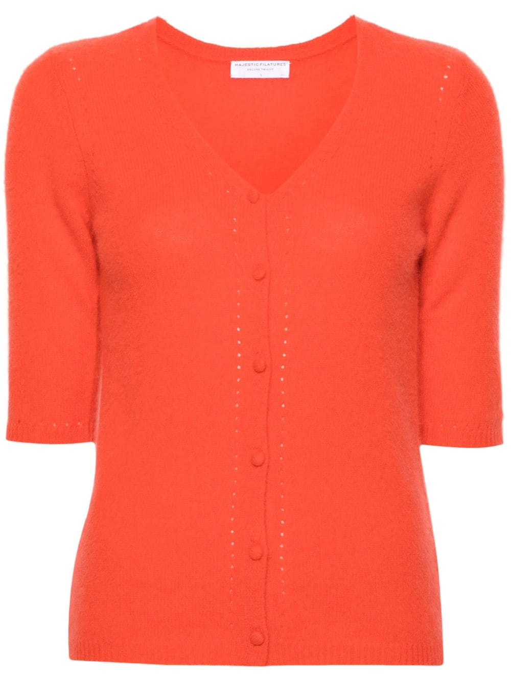 Majestic Perforated-detailing V-neck Cardigan In Orange