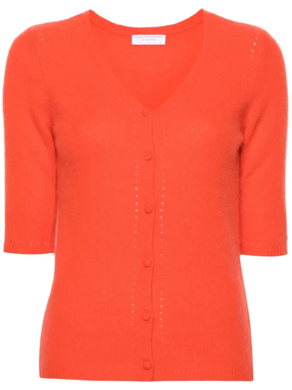 Majestic Filatures perforated detailing V neck Cardigan Orange FARFETCH GE