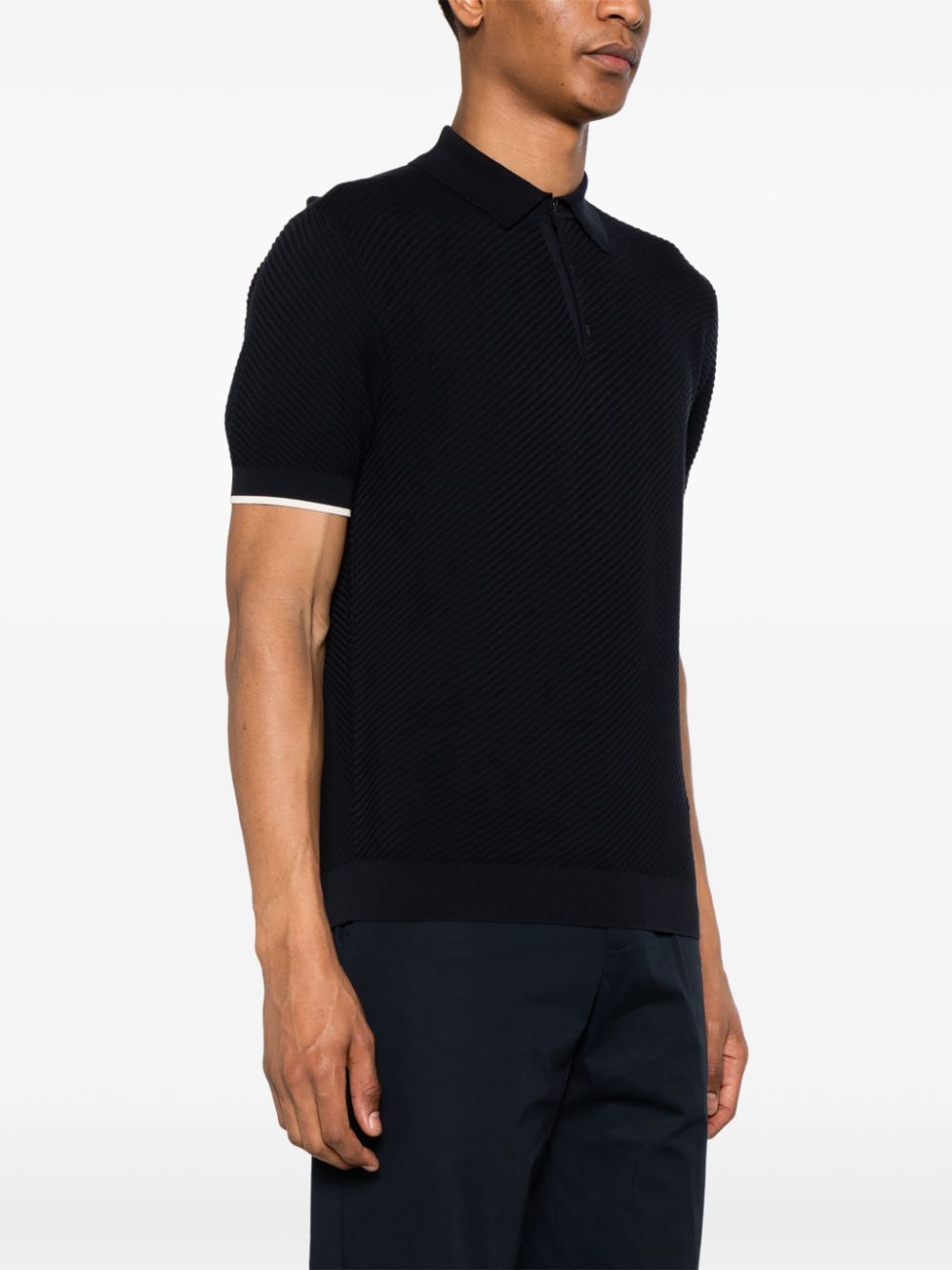 Shop Emporio Armani Logo-embroidered Cotton Polo Shirt In Blue