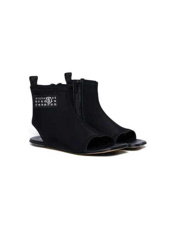 ま*ぬ様 MM6 黒レザーオープントゥミュール MM6 Maison Margiela Kids オープントゥ ミディ ブーツ