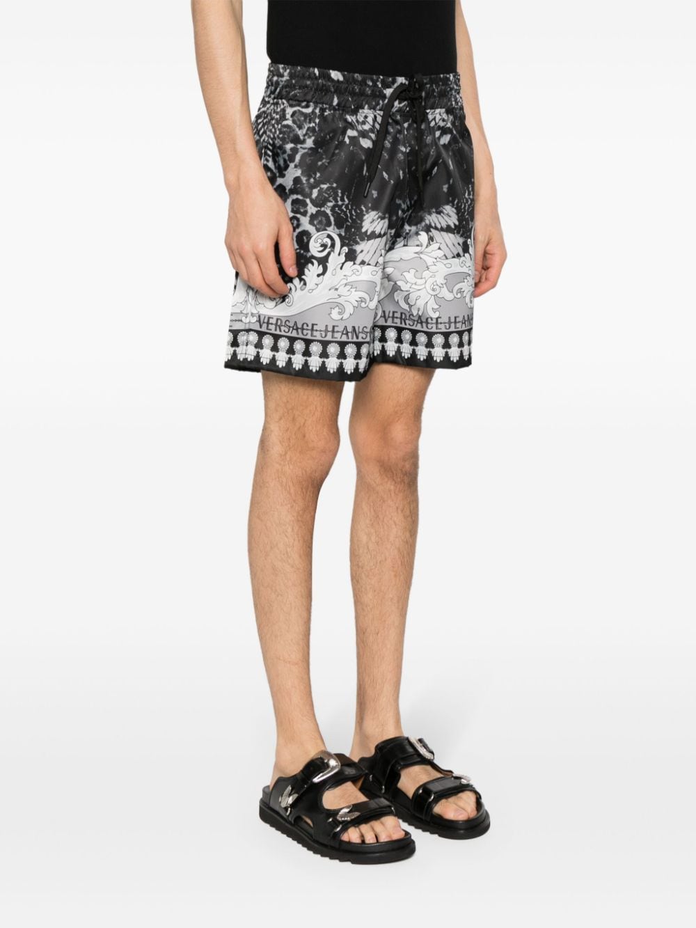 Shop Versace Jeans Couture Watercolour Couture-print Shorts In Black