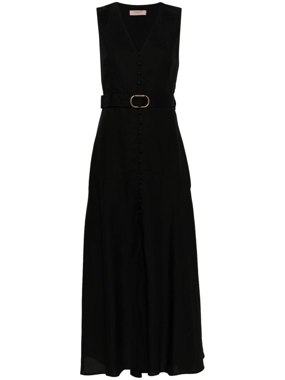 Twinset Belted Lyocell-blend Dress In Black