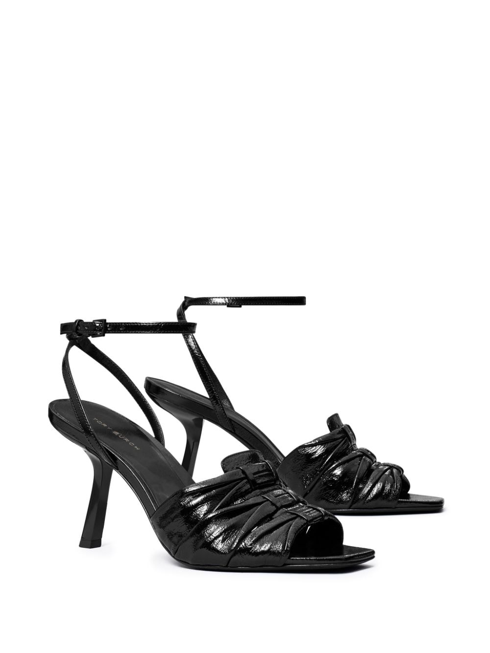 Shop Tory Burch 85mm Ruched Leather Sandals In Black