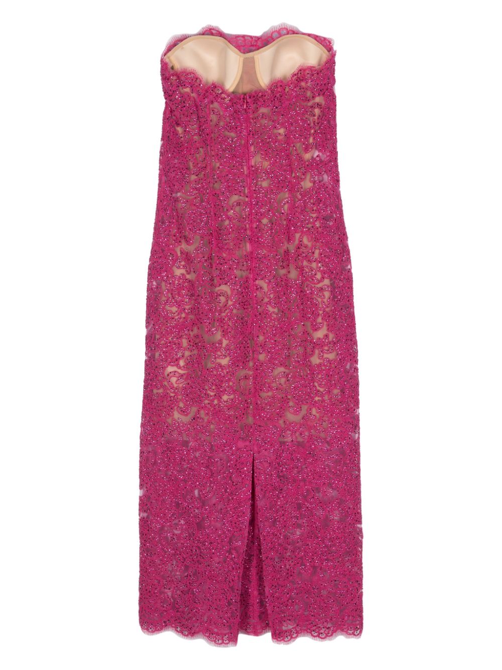 Shop Ermanno Scervino Strapless Lace Midi Dress In Pink
