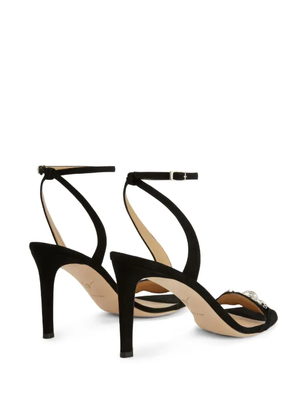 Sandales Giuseppe Zanotti En Daim Cristal - Taille 7.5 M, Noires, Avec Cristaux Swarovski