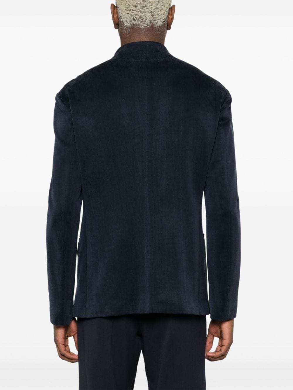 Shop Giorgio Armani Band-collar Buttoned Jacket In Blue