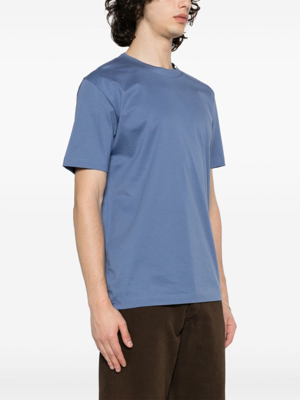 BOSS Katoenen T-shirt met gelaagde kraag Blauw