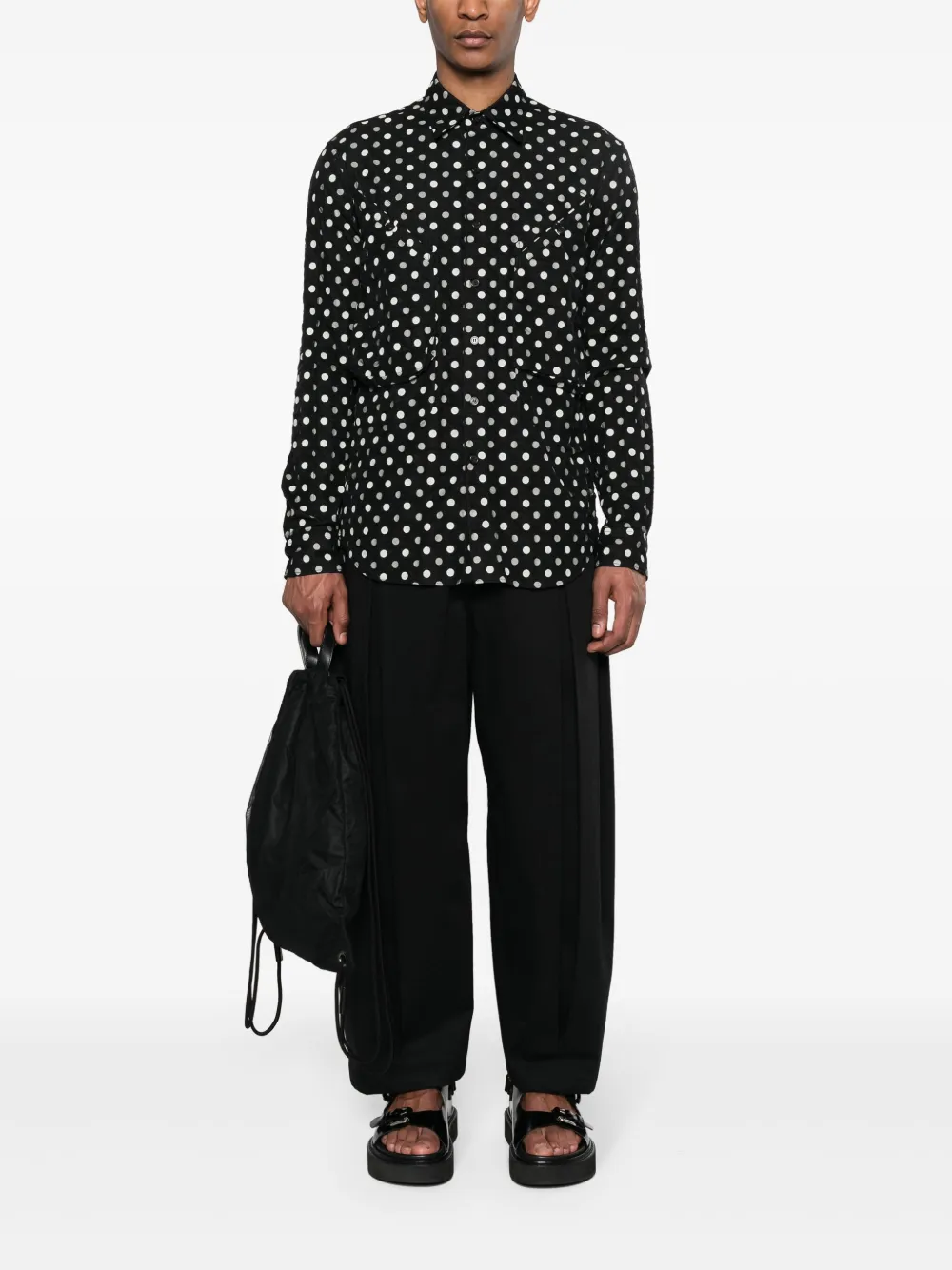 Yohji Yamamoto polka dot-print cotton shirt - Zwart