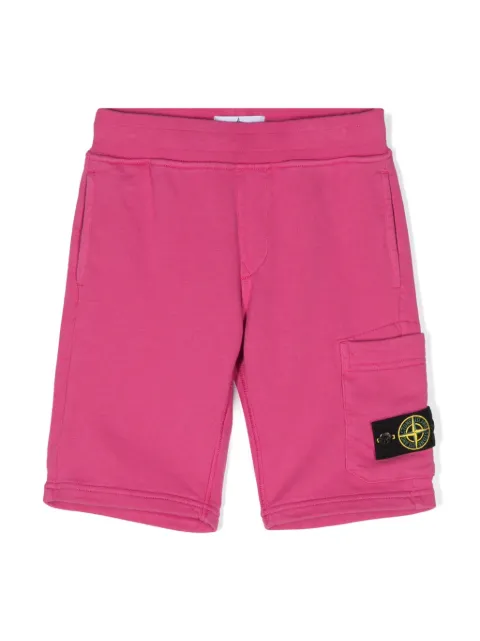 Stone Island Junior Compass-badge cotton shorts