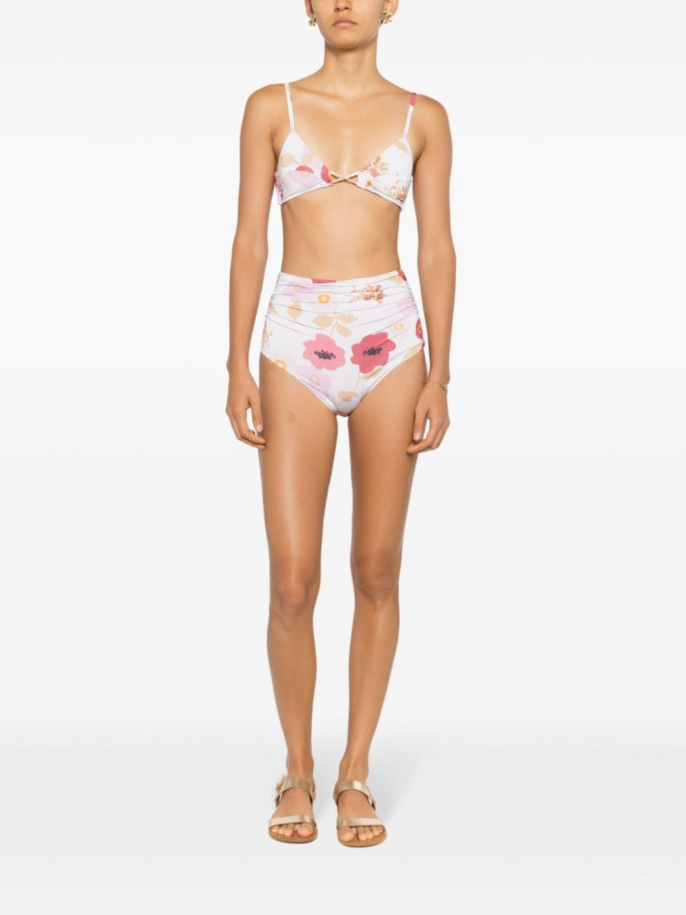 Shop Clube Bossa Apfel Floral-print Bikini Top In Neutrals