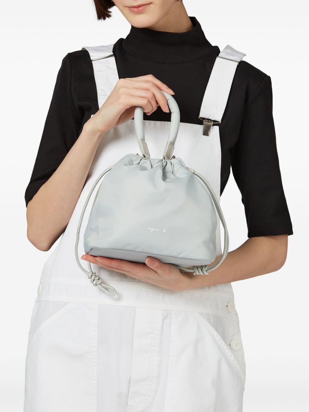 Shop Agnès B. Logo-print Drawstring Crossbody Bag In Grey