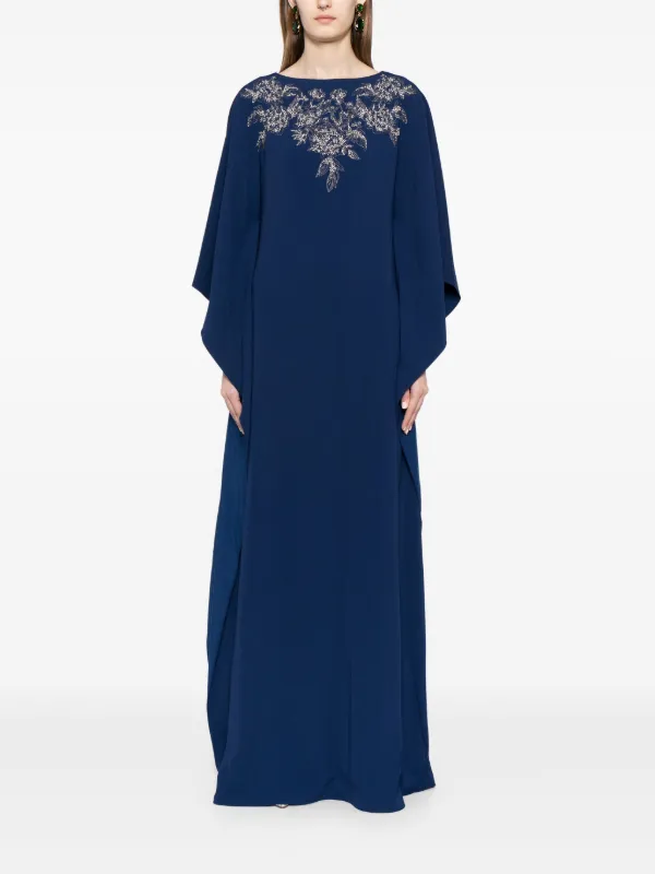 Marchesa Notte floral embroidered Crepe Kaftan Dress Blue FARFETCH BH