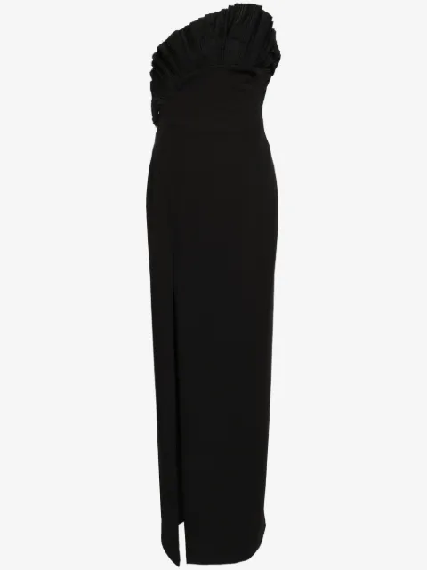 Marchesa Notte pleat-detail strapless gown