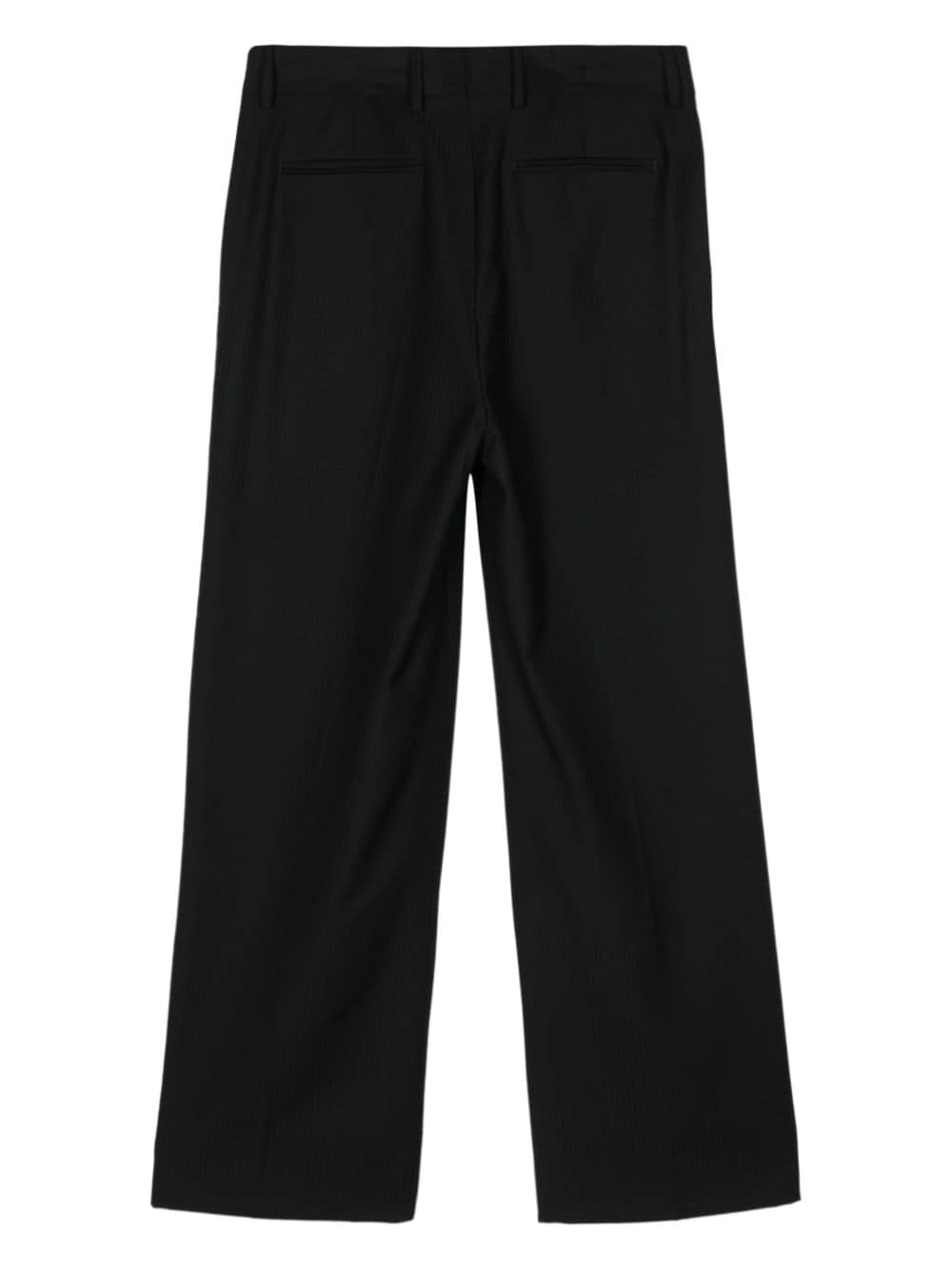 Shop Canaku Striped~wool Straight-leg Trousers In Black