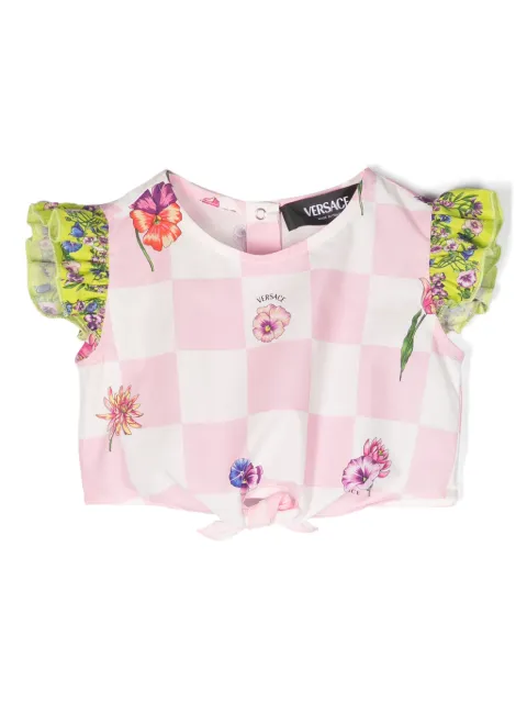 Versace Kids blusa con cuadros estampados